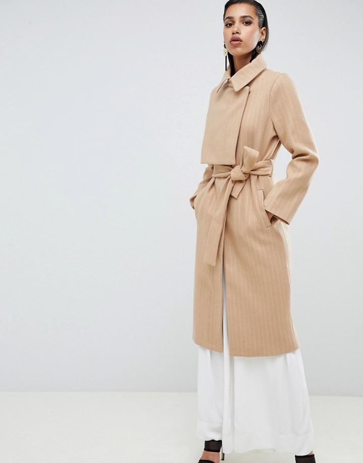 Lavish Alice Asymmetric Wool Coat With Storm Flap - Tan