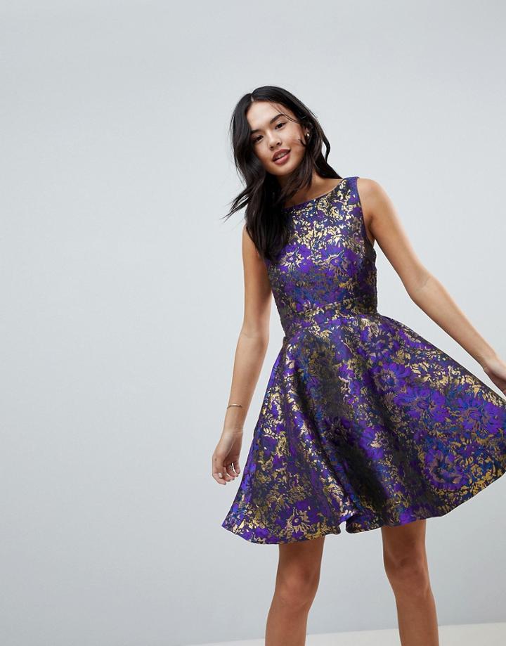 Little Mistress Jacquard Prom Skater Dress - Purple