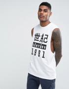 Asos Sleeveless T-shirt With Dropped Armhole And Century Print In White - White