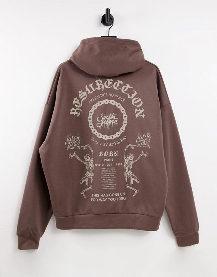 Sixth June Resurection Back Print Oversized Hoodie In Brown