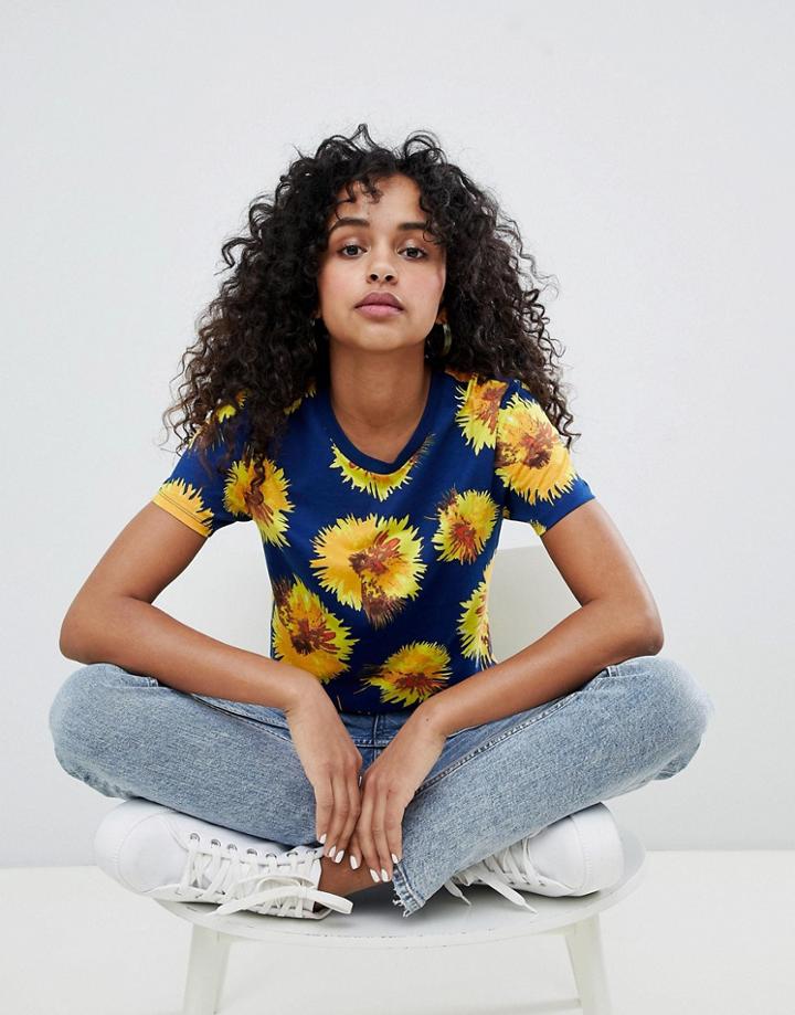 Monki Flower Feather Print Tee - Multi