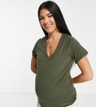 Flounce London Maternity Fitted Stretch T-shirt In Khaki-green