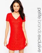 Chi Chi London Petite Plunge Neck Bonded Lace Shift Dress - Red