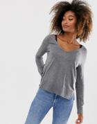 Stradivarius Basic Oversize Sweater With V-neck In Gray - Gray