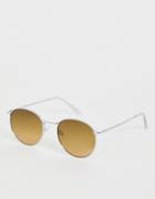 Asos Design 90s Metal Round Sunglasses In Silver