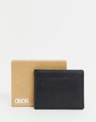 Asos Design Leather Bi-fold Wallet In Black With Contrast Check Internal - Black