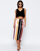 Asos Stripe Pencil Skirt In Structured Satin Co-ord - Multi