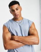 Brave Soul Raw Edge Sleeveless T-shirt Tank Top In Steel Blue