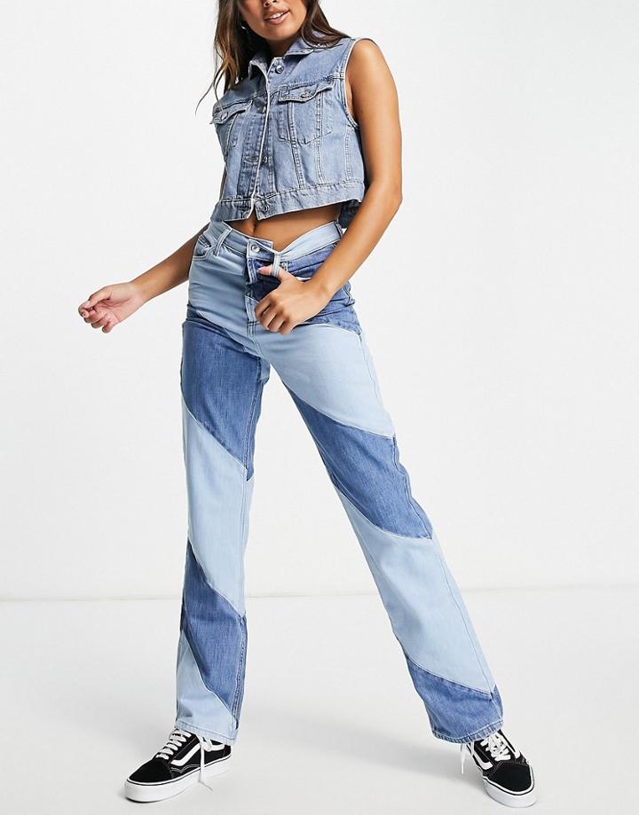 Topshop Spiral Paneled Kort Jean In Mid Blue - Part Of A Set-blues