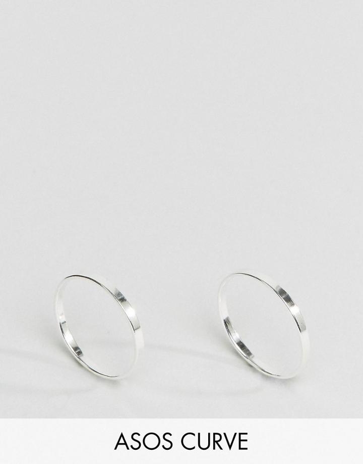 Asos Curve Sterling Silver Pack Of 2 Flat Faced Rings - Silver