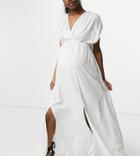 Asos Design Maternity Recycled Gathered Detail Maxi Beach Dress In White