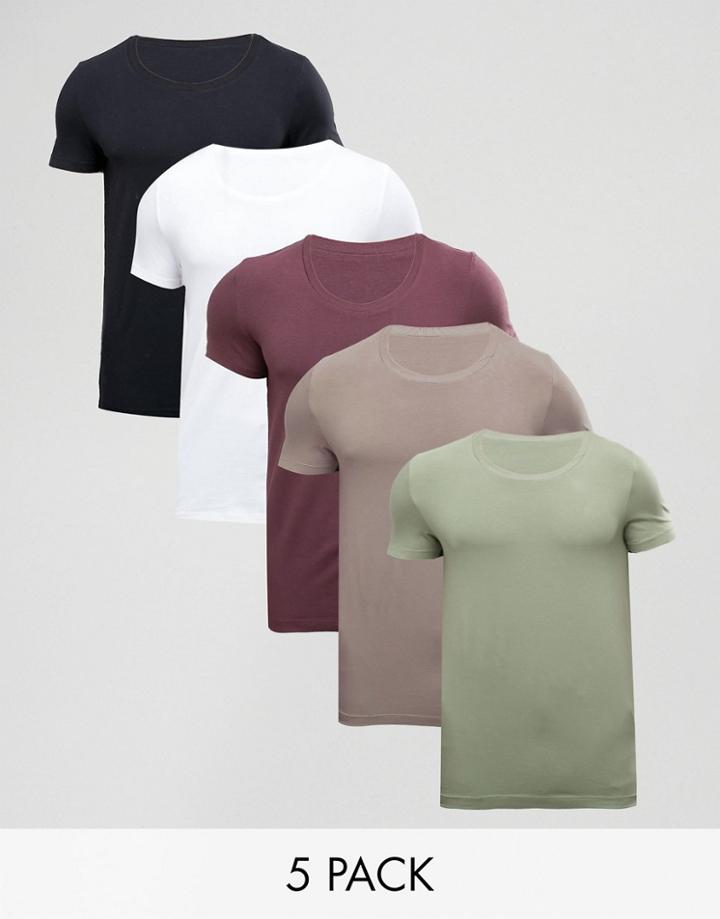 Asos Muscle T-shirt With Scoop Neck 5 Pack Save - Multi
