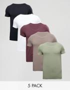 Asos Muscle T-shirt With Scoop Neck 5 Pack Save - Multi