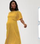 Asos Design Maternity Nursing Crop Top Plisse Midi Dress-yellow