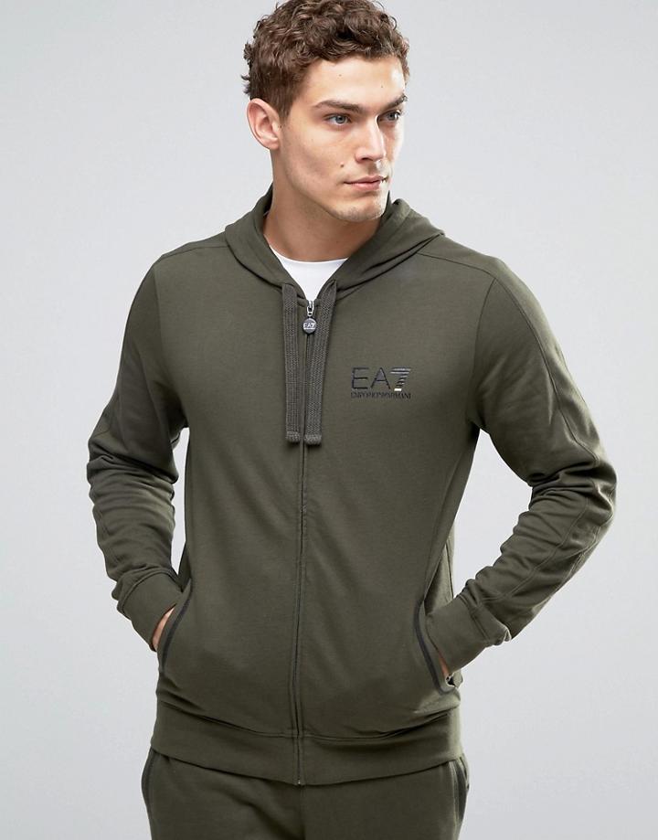 Emporio Armani Ea7 Zip Up Hoodie In Khaki - Green