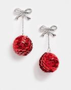 Asos Design Holidays Drop Earrings With Sequin Baubles In Red
