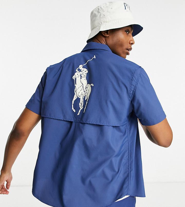 Polo Ralph Lauren X Asos Exclusive Collab Utility Short Sleeve Overshirt In Navy With Back Print Pony Logo