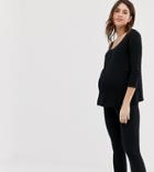 Asos Design Maternity Lounge Nursing Rib Top & Legging Set With Poppers - Black