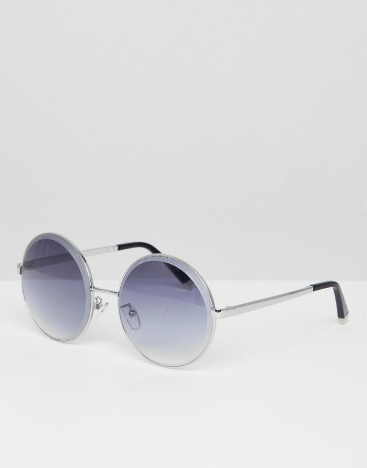 Jeepers Peepers Oversized Round Sunglasses With Ombre Colored Lens - Silver