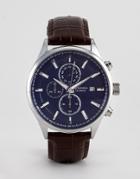 Sekonda 1186 Chronograph Watch With Blue Dial And Brown Leather Strap - Brown