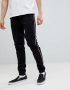 Asos Design Skinny Woven Joggers In Black With White Piping - Black