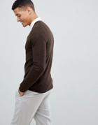 Asos Design Muscle Fit Merino Wool Sweater In Brown - Brown