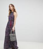 Brave Soul Petite Marlin High Neck Maxi Dress With Tassle Tie - Navy