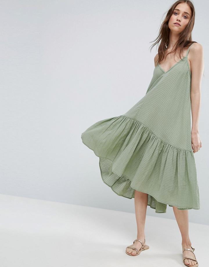 Asos Trapeze Sundress In Textured Grid Fabric - Green