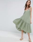 Asos Trapeze Sundress In Textured Grid Fabric - Green