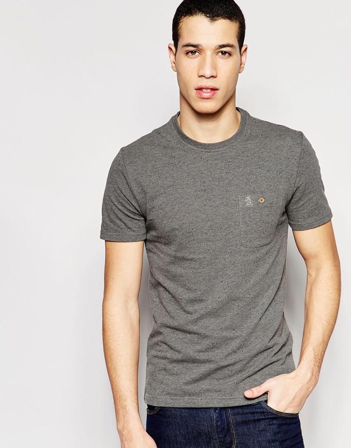 Original Penguin Chest Pocket T-shirt In Heathered Nep - Gray