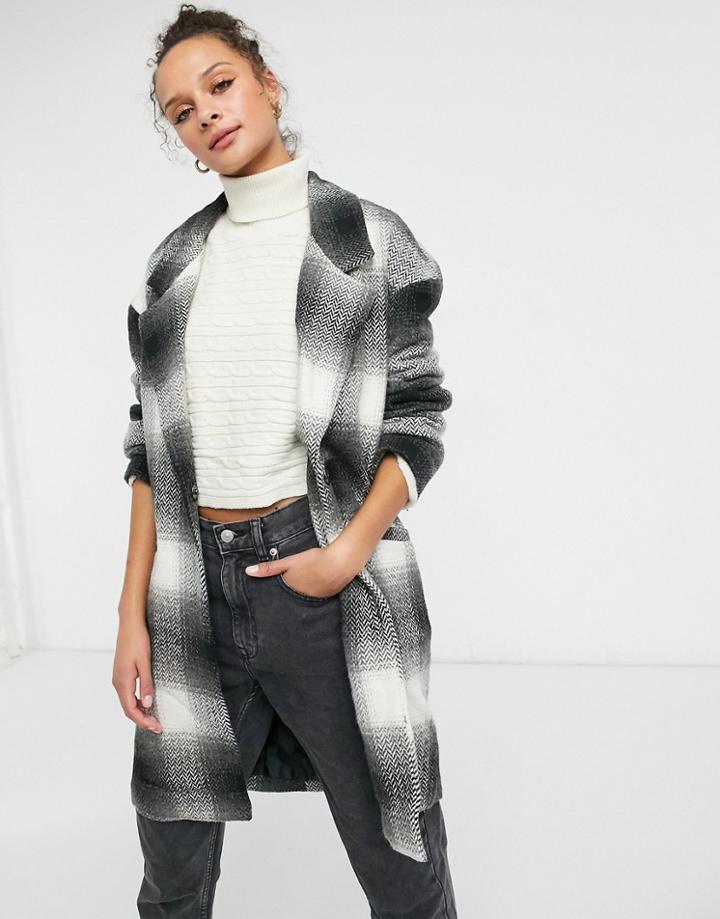 Liquorish Boxy Straight Coat In Black And White Plaid