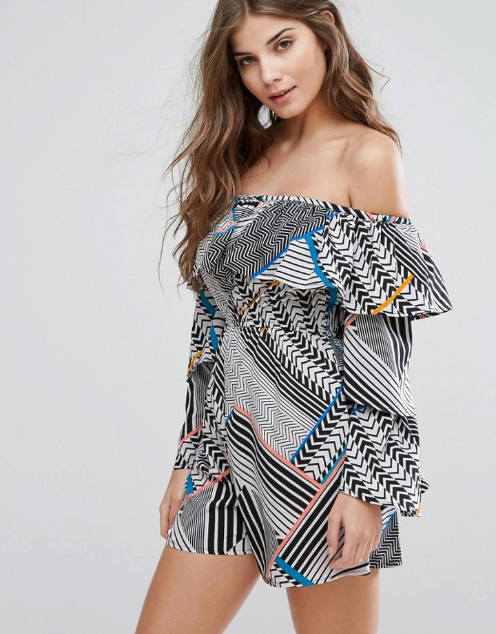 Influence Ruffle Bardot Romper - Multi