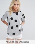 Asos Petite Top In Polka Dot - Gray