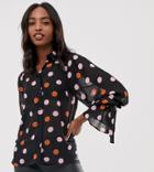 Asos Design Tall Sheer Long Sleeve Shirt With Tie Cuffs In Polka Dot-multi