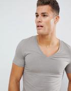 Asos Design T-shirt With Deep V Neck In Beige - Beige