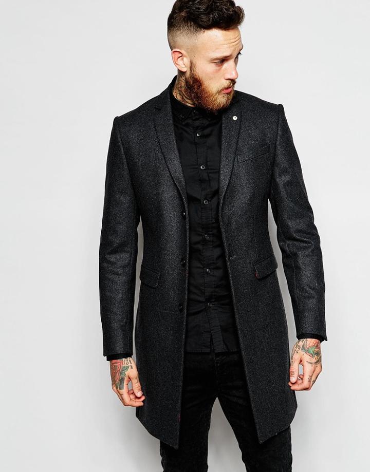 Noose & Monkey Wool Overcoat - Charcoal