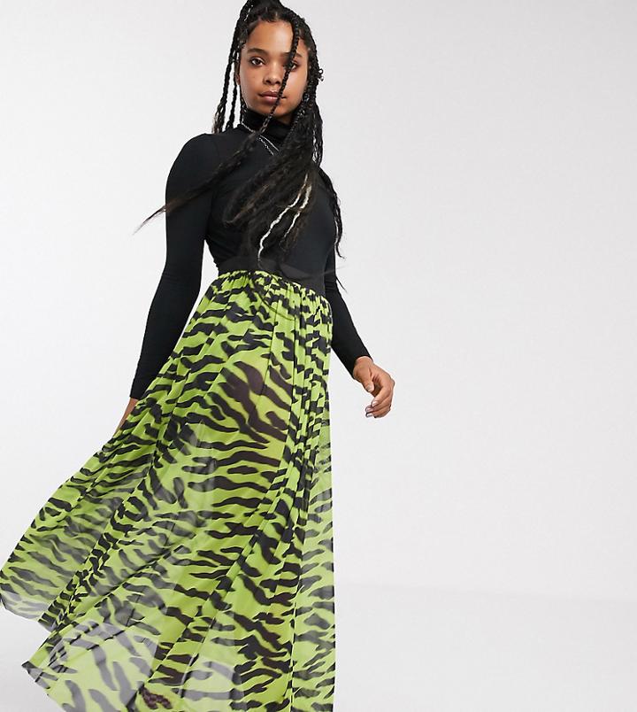 Collusion Blurred Zebra Print Mesh Maxi Skirt-multi