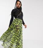 Collusion Blurred Zebra Print Mesh Maxi Skirt-multi
