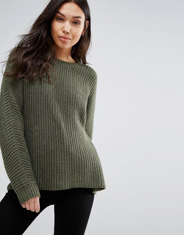 Weekday Oversized Rib Crew Neck Sweater - Green