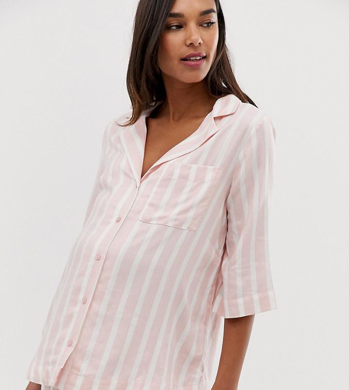 Asos Design Maternity Mix & Match Stripe Pyjama Shirt - Pink