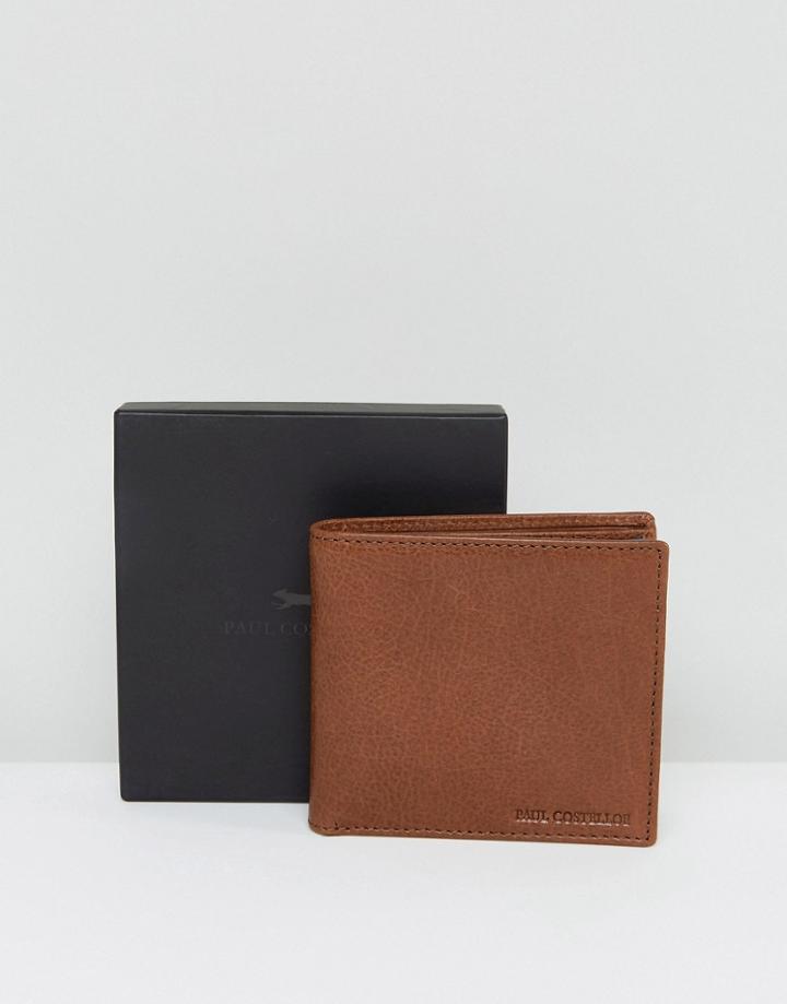 Paul Costelloe Leather Wallet In Tan & Blue - Tan