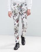 Asos Wedding Super Skinny Suit Pant In Cream Floral Print - Cream