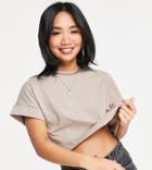 Asos Design Petite Cropped T-shirt With Roll Sleeves In Mushroom-neutral