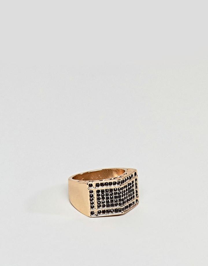 Asos Oversized Ring In Gold With Crystals - Gold