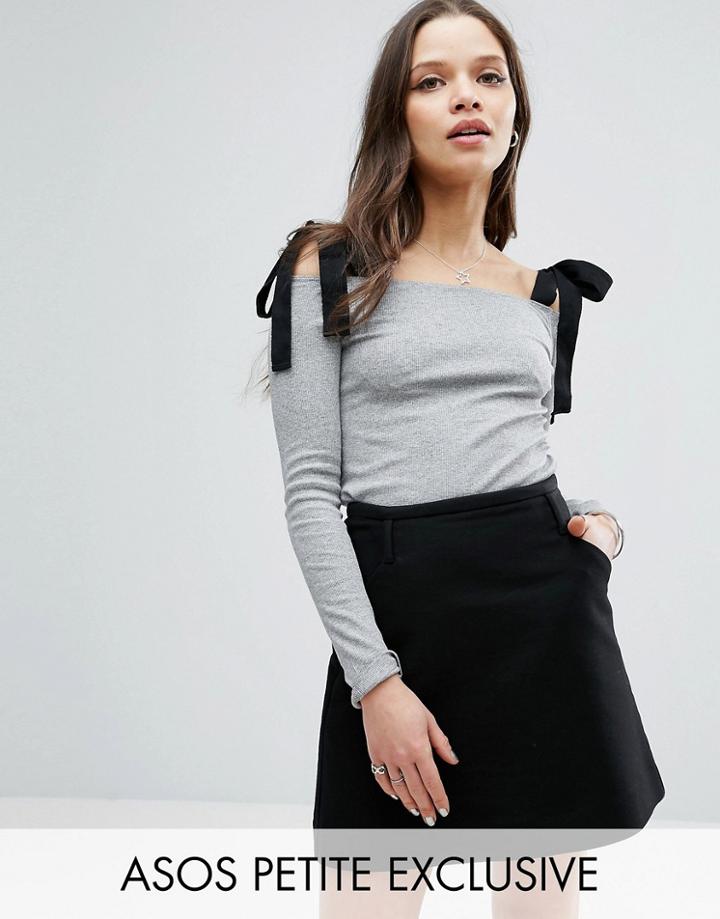 Asos Petite Top With Tie Shoulder Knot Details - Gray