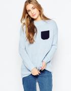 Asos Chunky Tunic Sweater With Patch Pocket - Blue