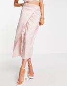 Flounce London Ruched Side Midi Skirt In Dusty Rose - Part Of A Set-pink