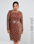 Lovedrobe Luxe Long Sleeve Stud Embellished Shift Dress - Brown