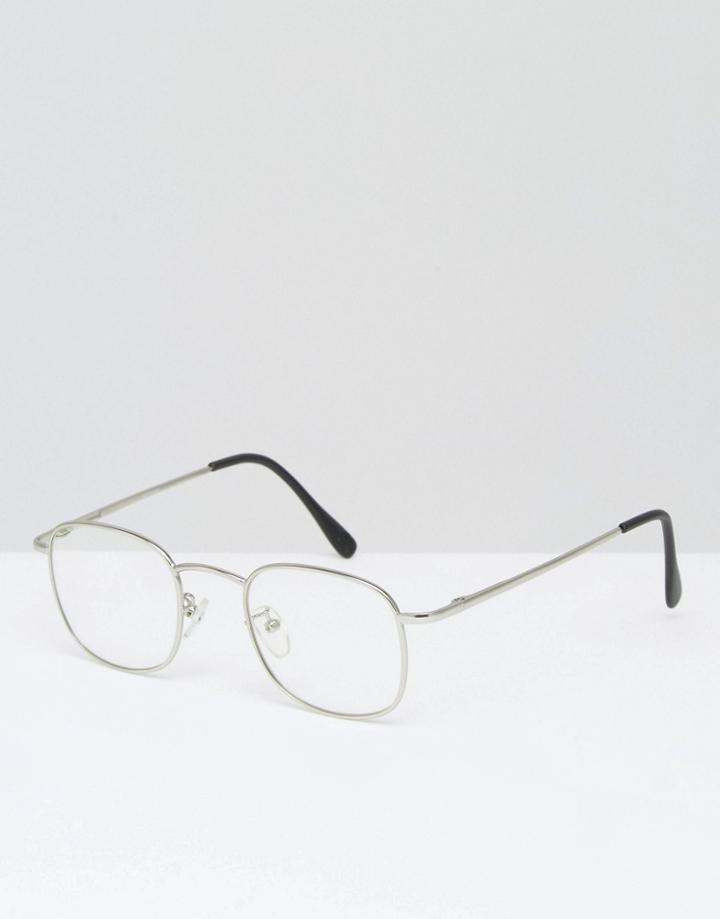 Asos Square Glasses With Clear Lens - Silver