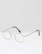 Asos Square Glasses With Clear Lens - Silver